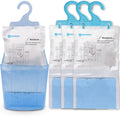 Moisture Absorber Packets with Plastic Case & Hook, Odor Eliminator, Leak Proof, Fragrance Free, Humidity Packs, Hanging Closet Dehumidifier Bags, Moisture Absorber (4 Packs)