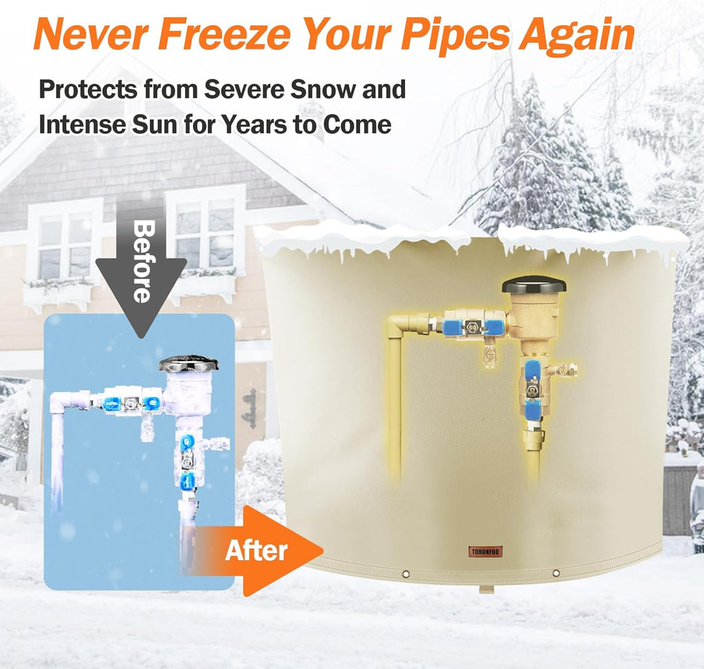 Backflow Preventer Pipe Insulation Cover (5°F) - Irrigation Sprinkler Valve Insulated Pouch - Water Well Pump Cover - Sturdy 5 Layers for Winter Freeze Protection, 22" W x 20" H, Beige