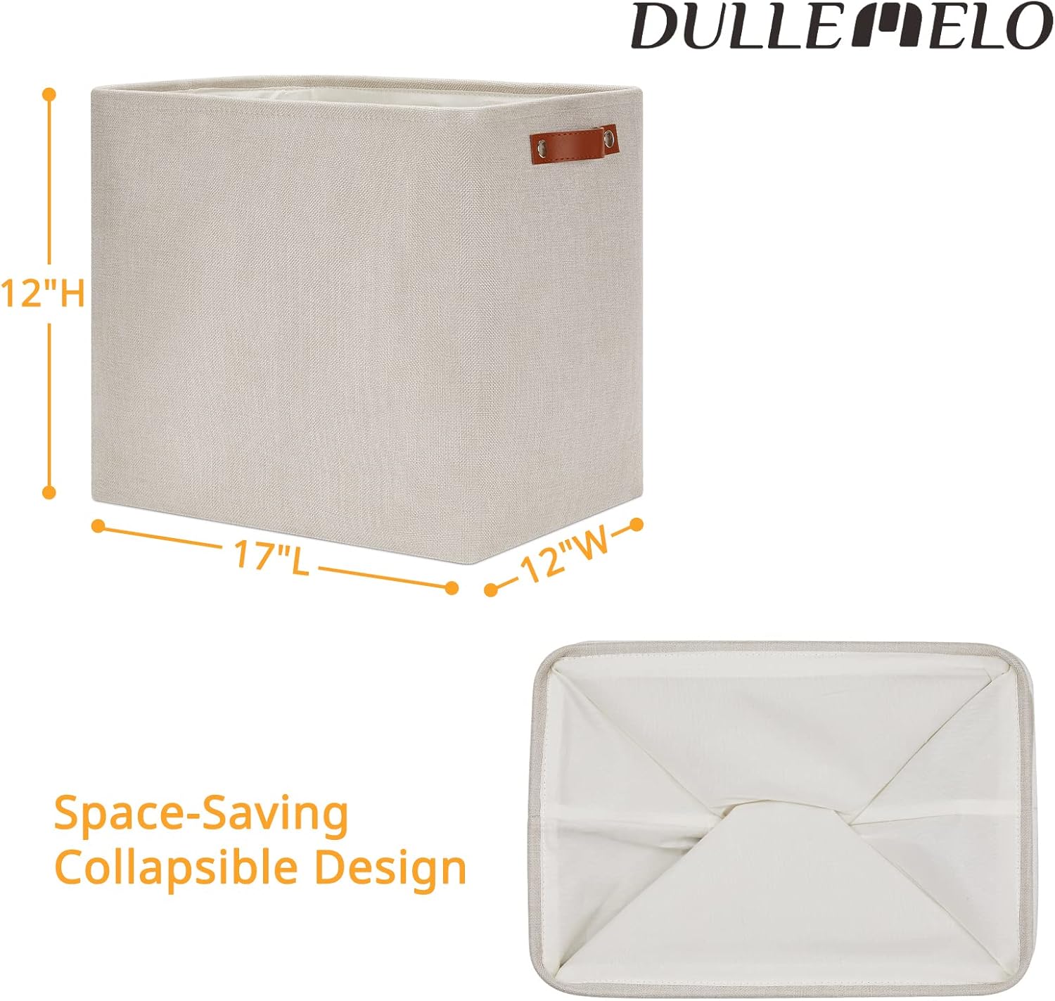DULLEMELO Fabric Storage Basket, Large Storage Bin for Organization, Closet Storage Bins for Clothes Blankets Nursery Shelves, Collapsible Storage Container Box with Handles(Cream)