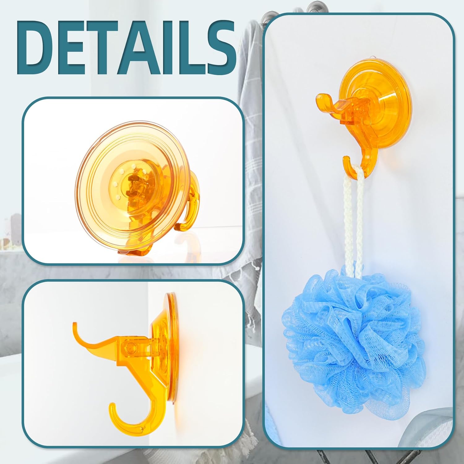 Antimbee Suction Cup Hooks,10 Pack Wreath Hangers for Front Door, Removable Small Suction Cups for Shower, Bathroom, Glass, Door, Windows, Kitchen-Up to 11 lbs on Smooth Surface (Transparent Orange)