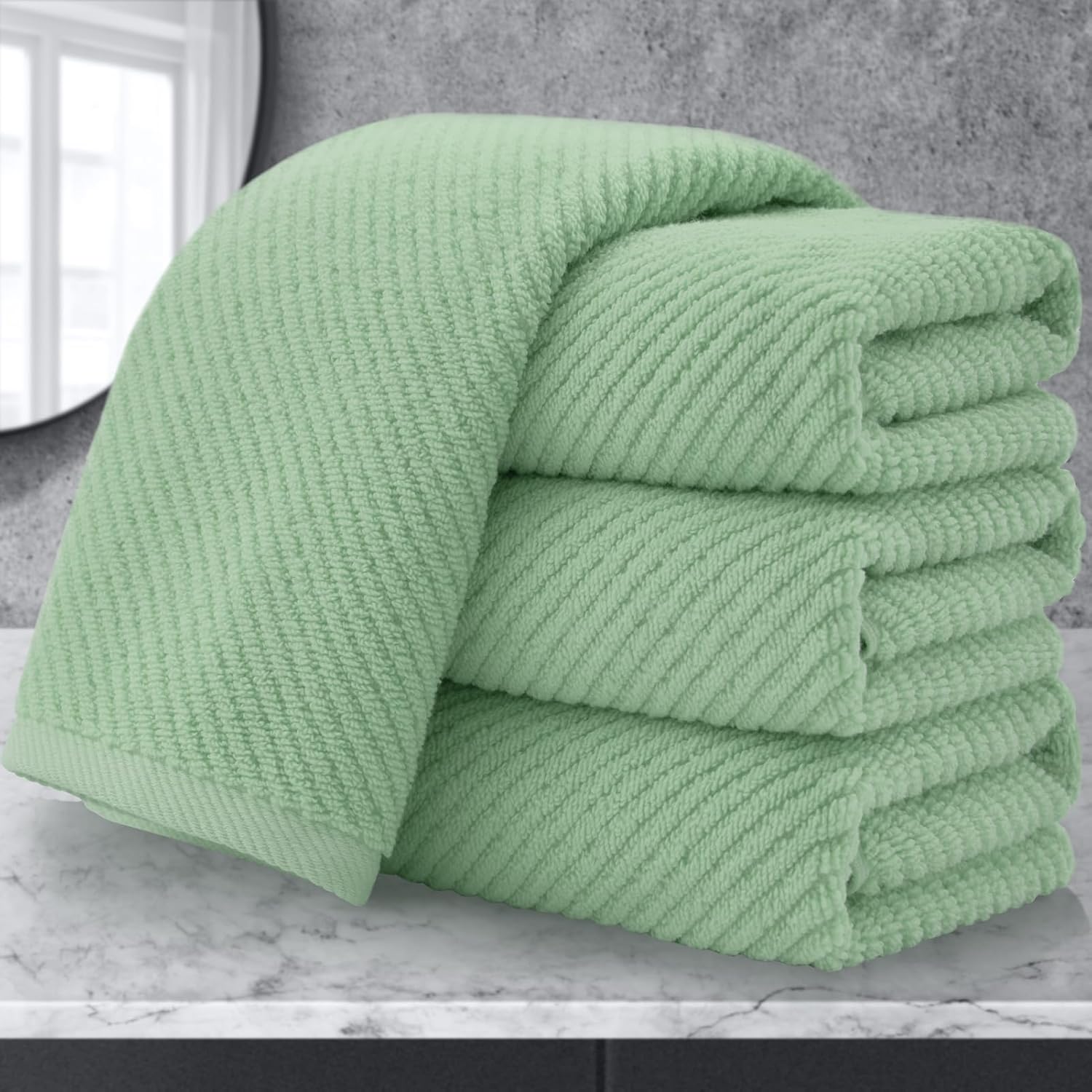 VOOVA & MOVAS Hand Towels for Bathroom Set of 4, Large 18" x 28", 100% Cotton | Lightweight | Thick | Quick Dry | Soft | Absorbent, Sage Green Hand Towels, Bathroom Essentials