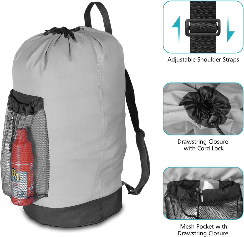 Dalykate Backpack Laundry Bag, Laundry Backpack with Shoulder Straps and Mesh Pocket Durable Nylon Clothes Hamper Bag with Drawstring Closure for College, Travel, Laundromat, Apartment