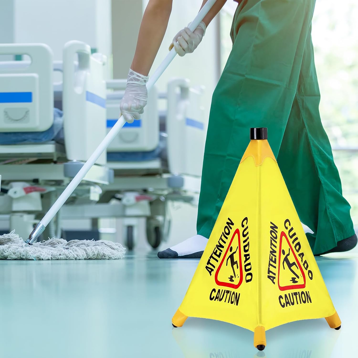 10 Pcs Pop up Wet Floor Sign with Storage Tube 20 Inch Wet Safety Signs Commercial Caution Safety Cone Pop up Caution Sign for Commercial Stores Grocery Restaurant Restroom Office Use