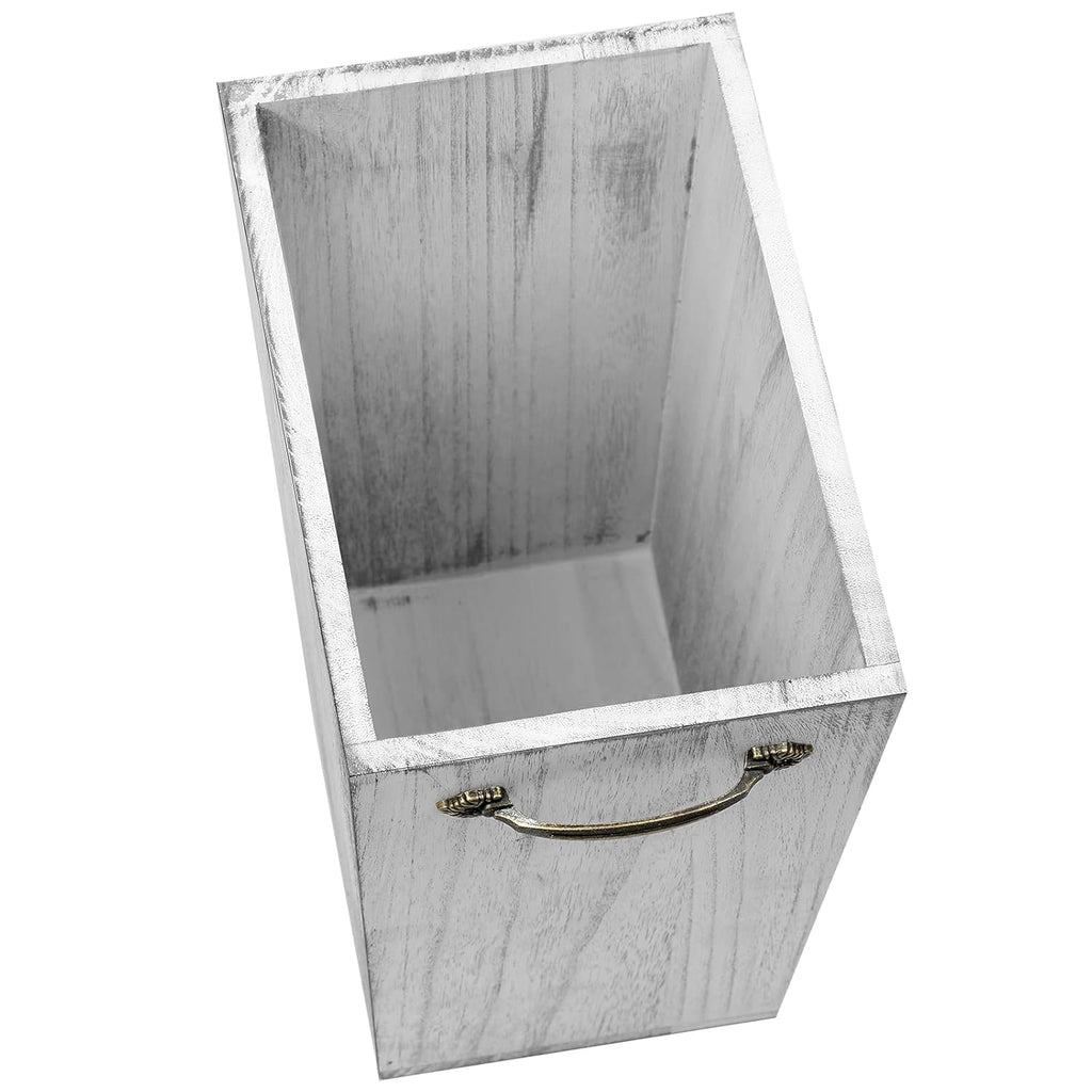 Wood Wastebasket Trash Can Rustic Farmhouse Square Garbage Container Bin with Decorative Metal Handle for Bedroom, Living Room, Bathroom & Office