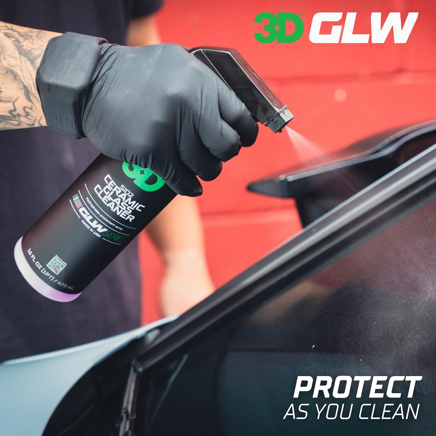 3D SiO2 Ceramic Glass Cleaner, GLW Series | Water & Rain Repellent | All-Weather Protective Ceramic Glass Cleaner | Safe for Tinted, Non-Tinted Windows & Mirrors | DIY Car Detailing | 64 oz