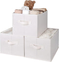 WUIKE Storage Baskets for Shelves, Fabric Storage Bins with Handles, Foldable Shelf Basket for Closet Organizers and Storage, Closet Storage Bins for Organizing, Beige, Large, 3-Pack