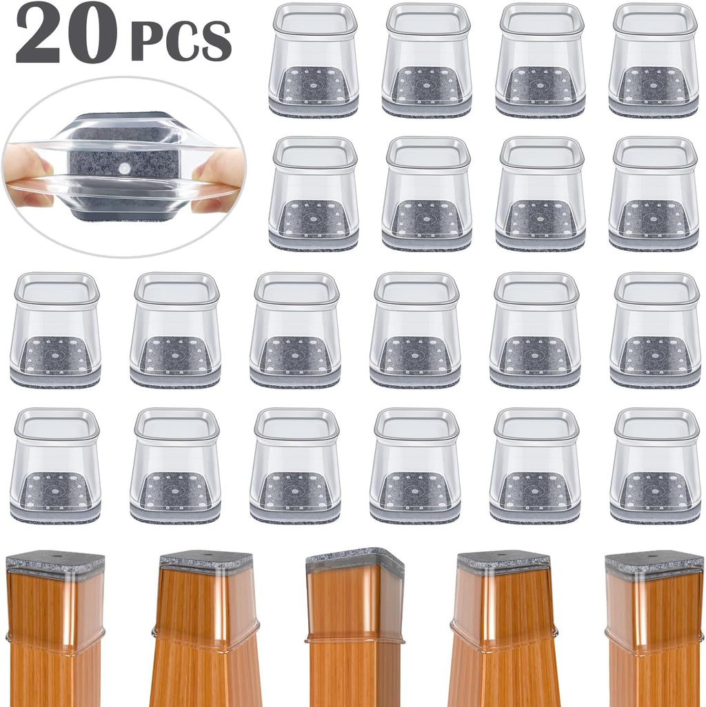 BUMACO Chair Leg Floor Protectors Square Chair Leg Protectors for Hardwood Floors Silicone Pads Covers to Protect Floors Clear-20 Pcs Square L (1-1/16" to 1-5/8")
