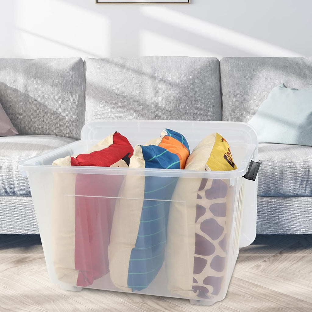 4-Pack 42 L Clear Plastic Storage Container Bin with Lids and Latch Buckle, Clear Storage Latch Box/Bin with Wheels