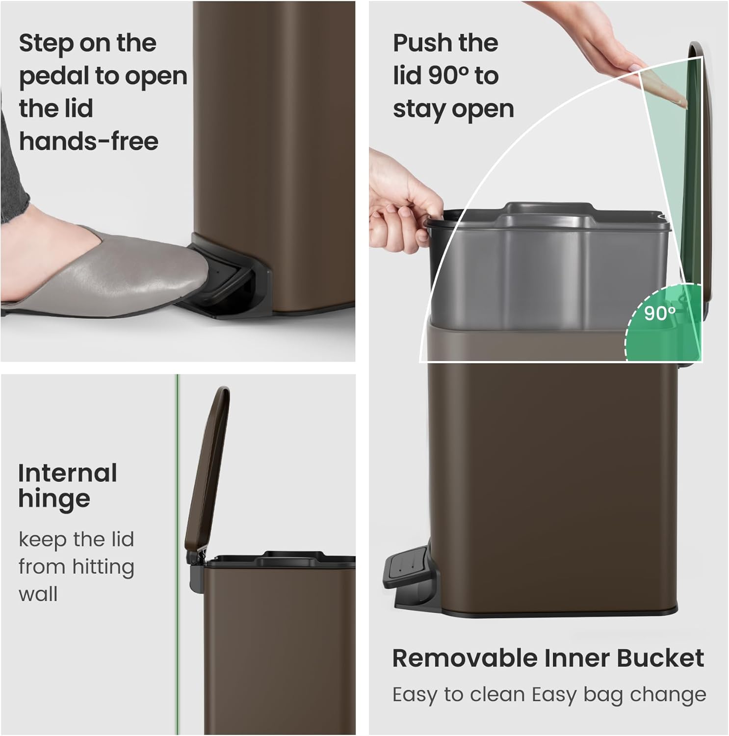 Cesun Small Bathroom Trash Can with Lid Soft Close, Step Pedal, 6 Liter / 1.6 Gallon Stainless Steel Garbage Can with Removable Inner Bucket, Anti-Fingerprint Finish (Brown)