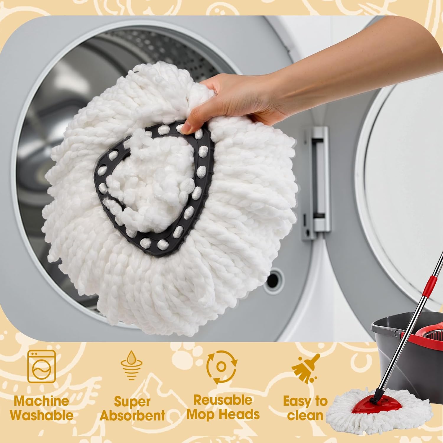 10 Pack Spin Mop Replacement Heads, 360° Microfiber Spin Mop Refills for O-Cdea EasyWrin 1-Tank System, Machine Washable Mop Replace Head for Easy Cleaning