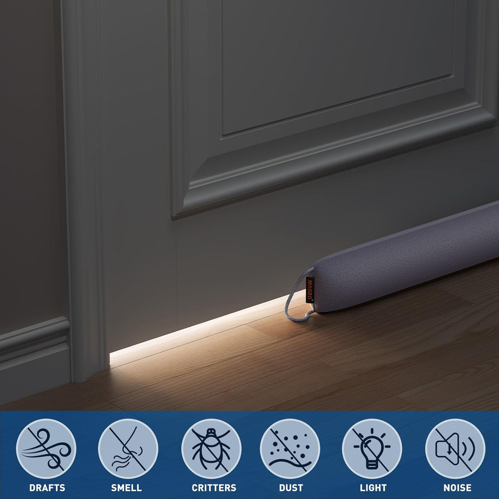 MAGZO Door Draft Stopper, 72 Inch Under Door Draft Blocker Noise Stopper, Weighted Wind Blocker Draft Guard for Bottom of Door, Gray