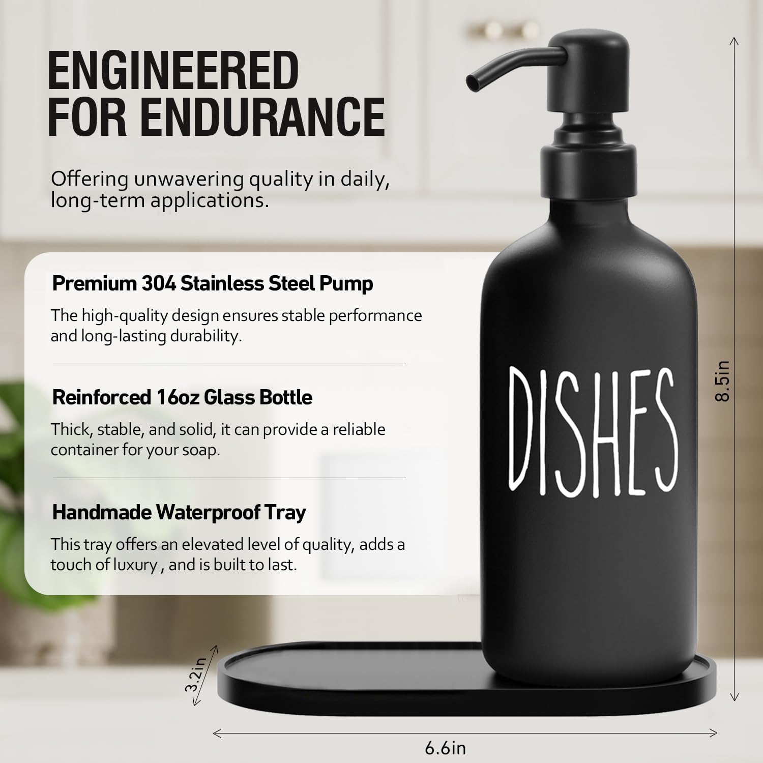MOMEEMO Black Soap Dispenser Set, Contains Dish and Hand Soap Dispenser, Suitable for Kitchen Decor and Accessories. (Black)