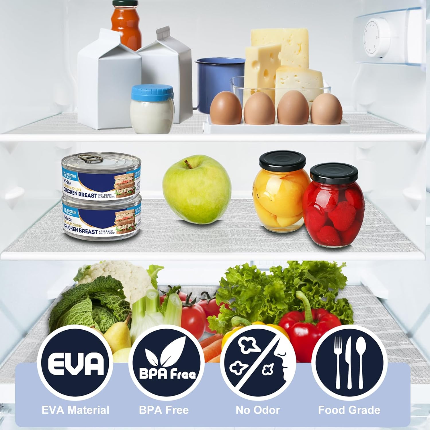 Shelf Liner, Waterproof Refragerator Liner, Drawer Liners for Kitchen Cabinet, Bathroom Sink Mat No Slip Cupboard Mats Non Adhesive Fridge Liner EVA Place Mats Roll - Clear Wave 12"×118"
