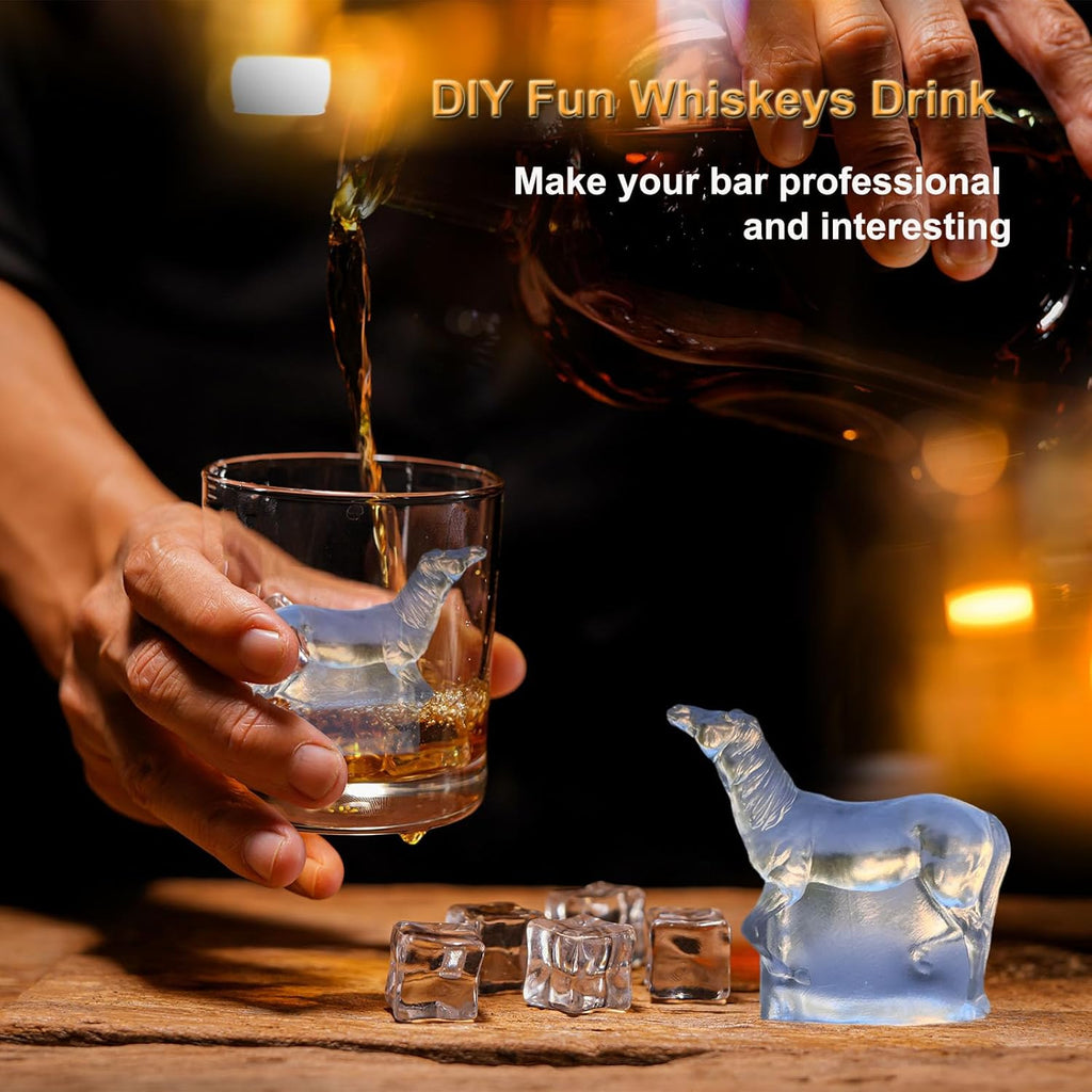 3D Horse Ice Cube Trays - Silicone Mold for Cocktail, Bar; Fun Animal Shape Large Horse Gift Pack of 2