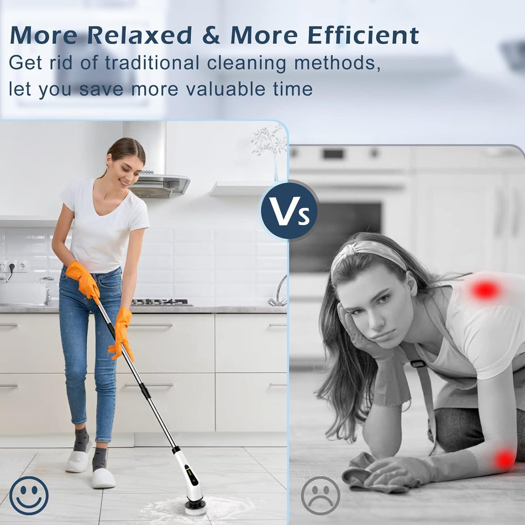 Electric Spin Scrubber, Cordless Cleaning Brush Scrubber for Home, 8 Replaceable Brush Heads-90Mins Work Time, 3 Adjustable Size, 2 Speeds for Bathroom Shower Bathtub Glass Car