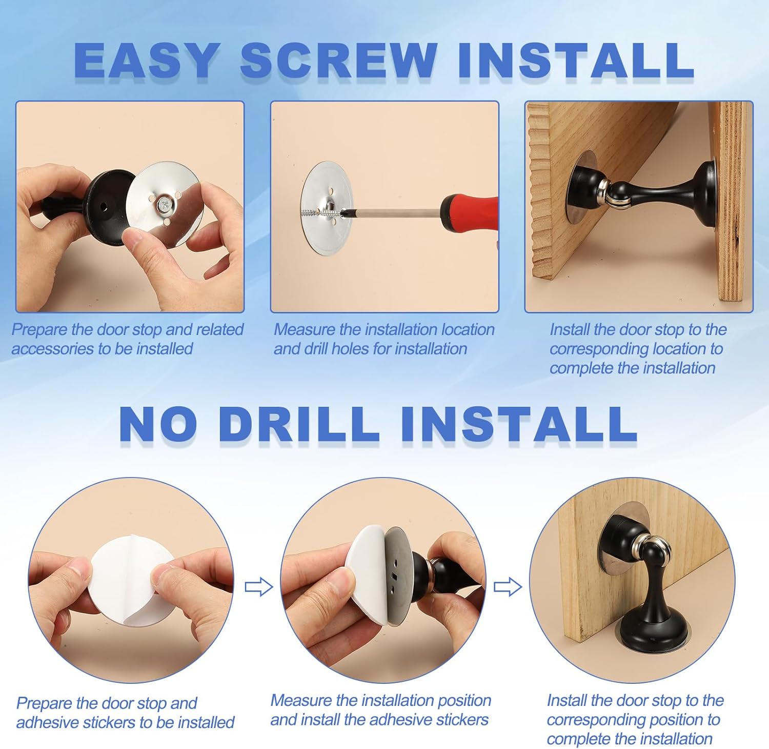 uxcell Magnetic Door Stopper, Stainless Steel Heavy Duty Door Holder, No Drilling Doors Knob Wall Protector with Self-AdhesiveTapes and Screws for Home Office Wall Floor Mounting, Black