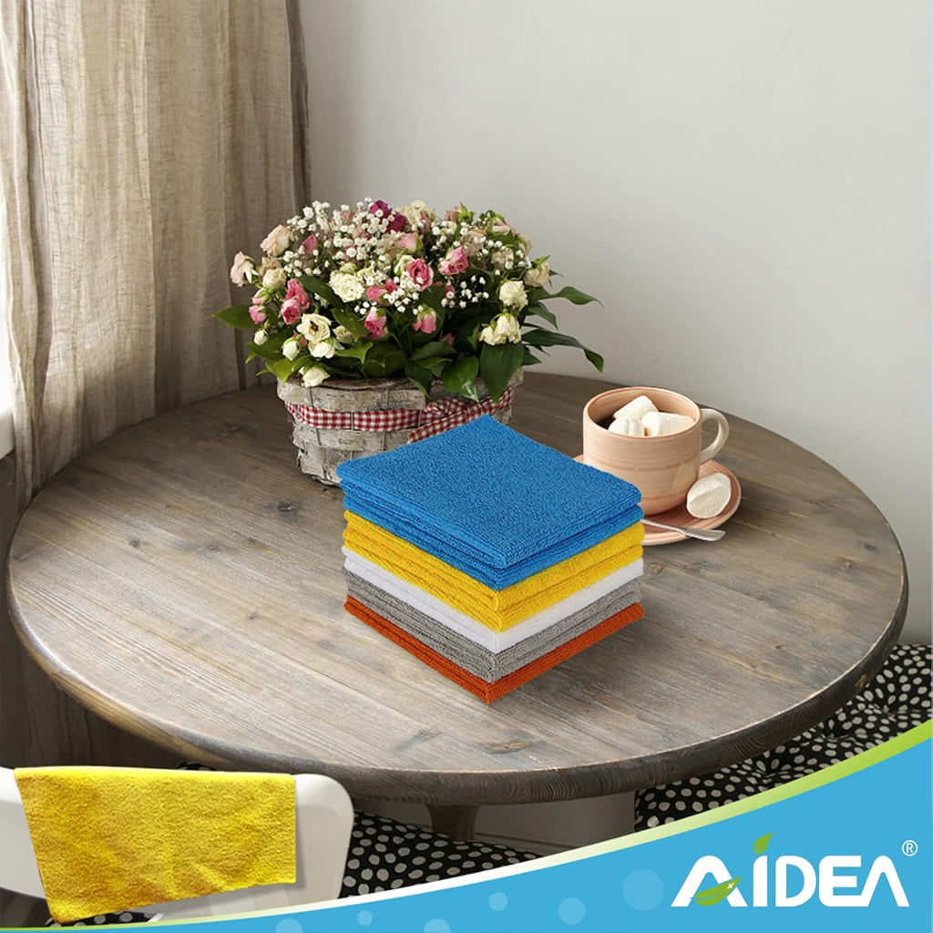 AIDEA Microfiber Cleaning Cloth 50PK, Dusting Cloth Drying Towel, All Purpose Soft Absorbent, Lint Free Rags, Streak Free Wash Cloth for House, Kitchen, Car, Window, 12"×12"