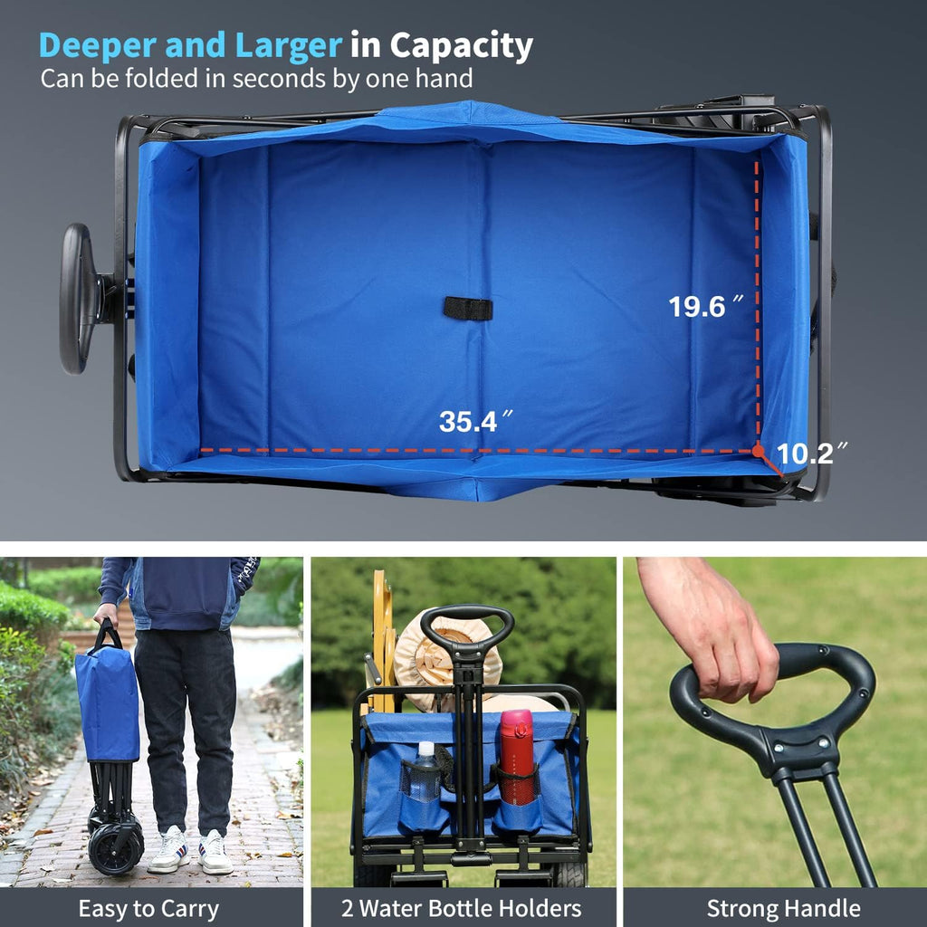 EchoSmile Heavy Duty 350 Lbs Capacity Collapsible Wagon, Outdoor Folding Camping Wagons, Grocery Portable Utility Cart, Adjustable Rolling Carts, All Terrain Sports Wagon with Big Wheels by Boahaus