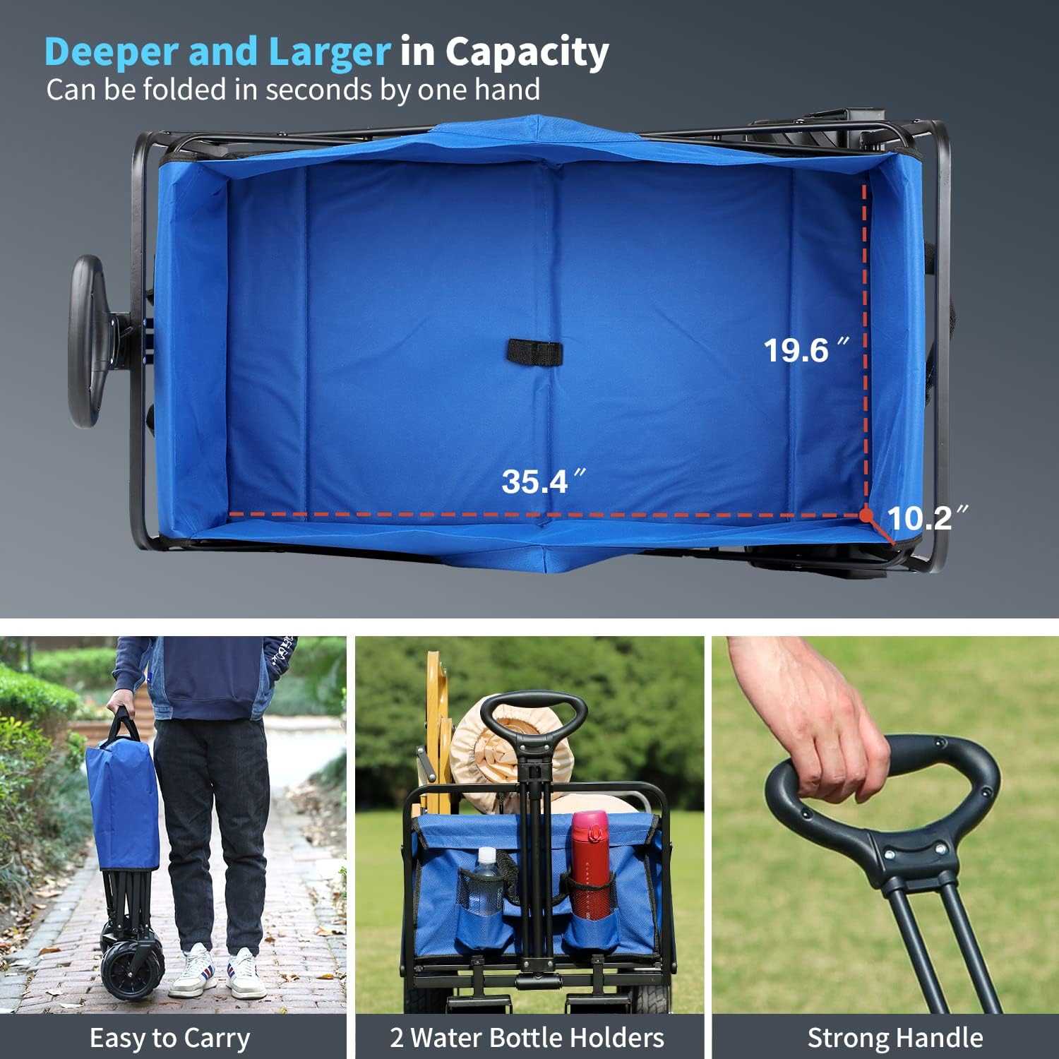 EchoSmile Heavy Duty 350 Lbs Capacity Collapsible Wagon, Outdoor Folding Camping Wagons, Grocery Portable Utility Cart, Adjustable Rolling Carts, All Terrain Sports Wagon with Big Wheels by Boahaus