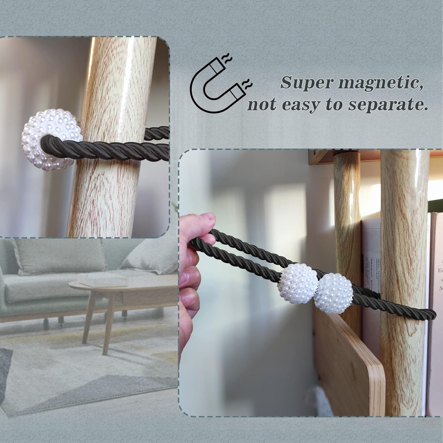 Hion Magnetic Curtain Tiebacks Black 2pcs, Curtain Tiebacks Buckles Holdbacks Holders Hooks Clip for Home Bedroom Office Decorative Curtain