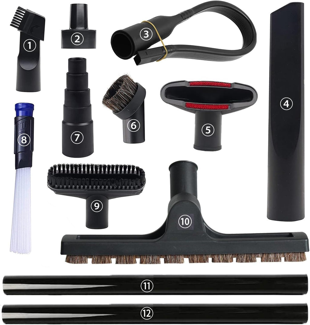 12 Pcs Universal Vacuum Attachments for Shop Vac Accessories, 1 1/4" to 2 1/2" Vacuum Cleaning Tools Kit, Dirt Remover for Home Air Vents Corner Pets Drawer Car Dusty Vacuum Brush Attachment