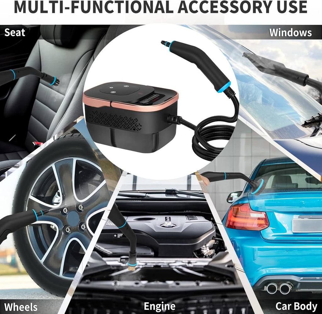 2500W Portable Handheld Steam Cleaner, High Temperature Pressurized Steam Cleaning Large Capacity 10s Fast Heating Steamer for Car Detailing, Furniture, Couch, Bed Bugs, House, Windows (BLACK)