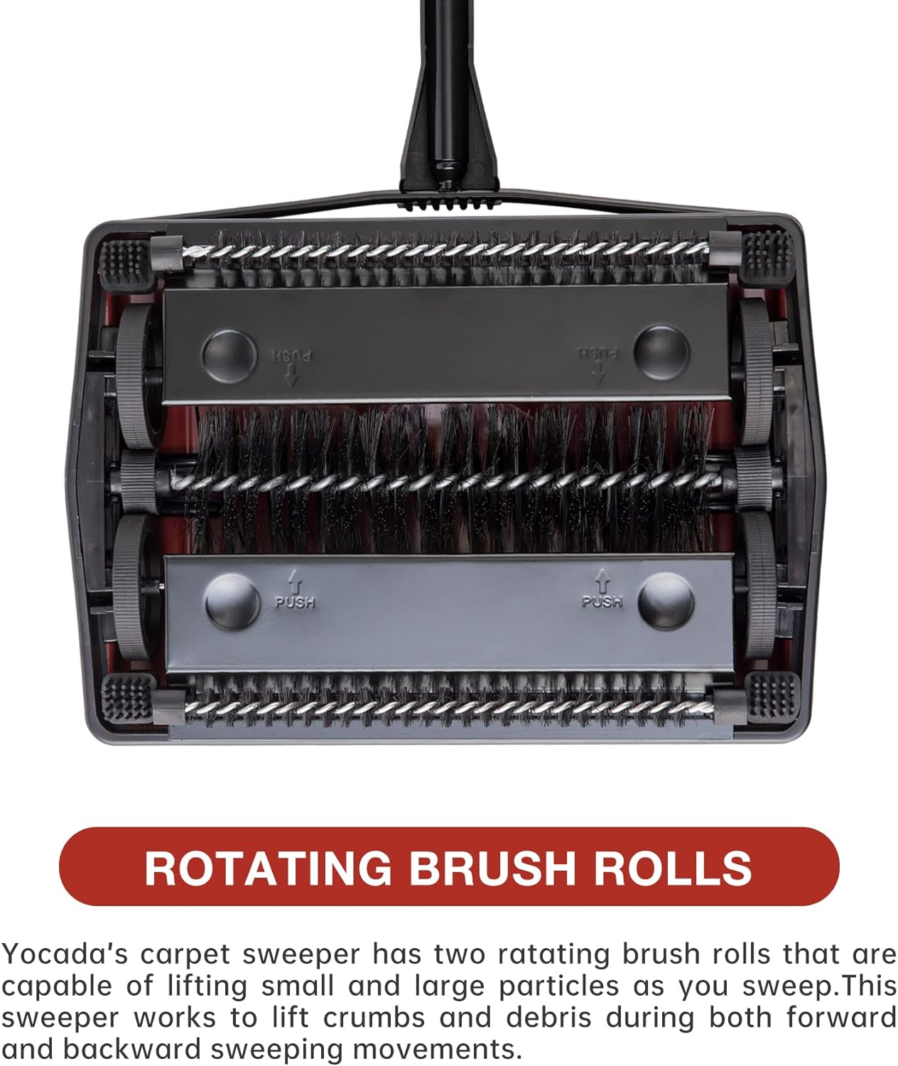 Yocada Carpet Sweeper Cleaner for Home Office Low Carpets Rugs Undercoat Carpets Pet Hair Dust Scraps Paper Small Rubbish Cleaning with a Brush Dark Red