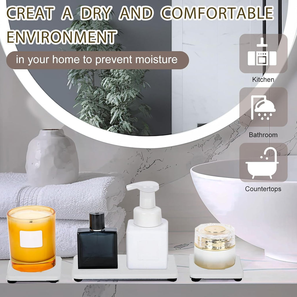 6PCS Stone Drying Tray for Bathroom Counter, Fast Drying Diatomite Stone Sink Tray, Water Absorbing Coaster for Kitchen Sink, Water Absorbent Coasters, Diatomite Soap Dish