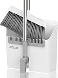 JOYMOOP White Broom and Dustpan Set, Upright Angle Design with Built-in Comb Teeth for Kitchen, Office, Pet Hair, Hard Floors