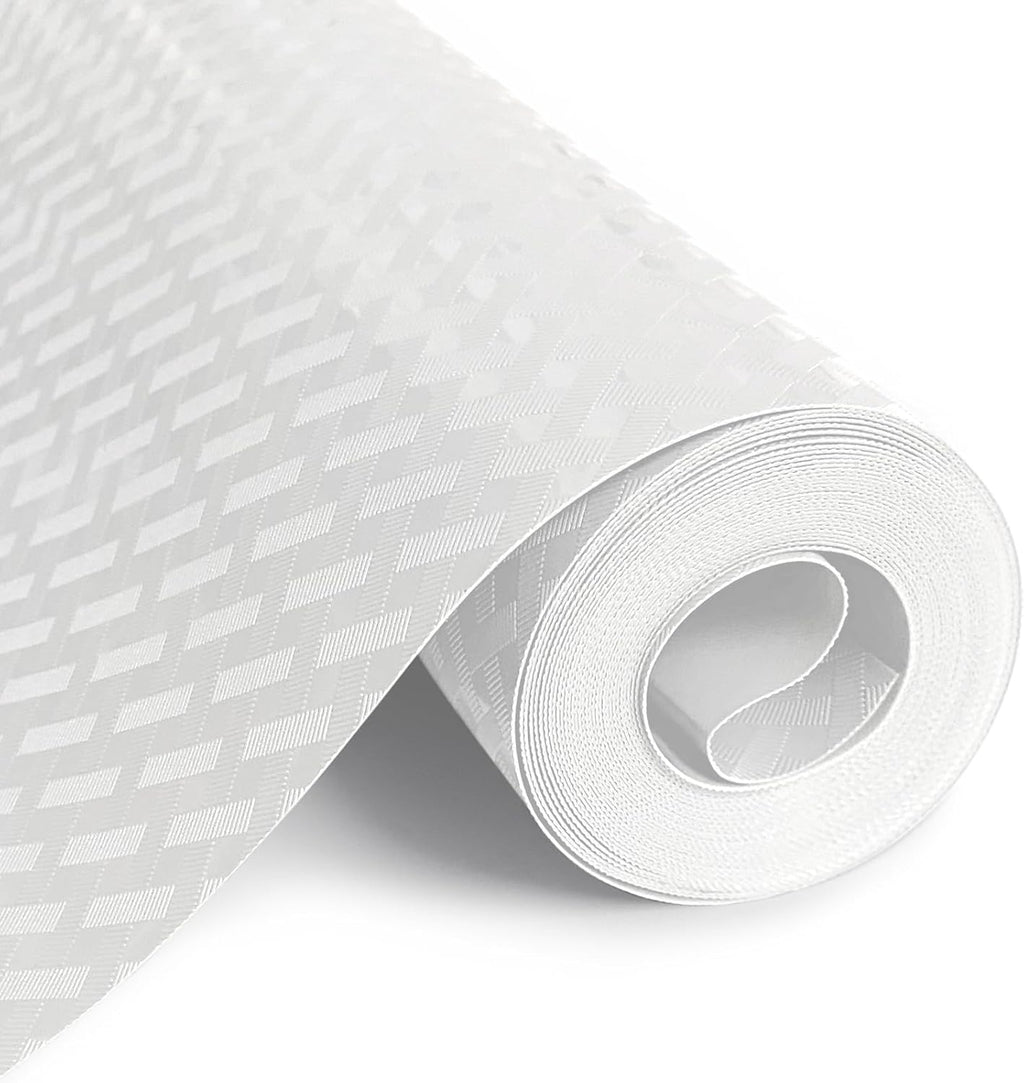 Shelf Liners for Kitchen Cabinets and Drawers, Non-Adhesive and Anti-Slip, Waterproof and Easy to Clean, Durable EVA Cabinet Mat for Refrigerator, Cupboard, Table (White, 17.5" W x 196.8" L)