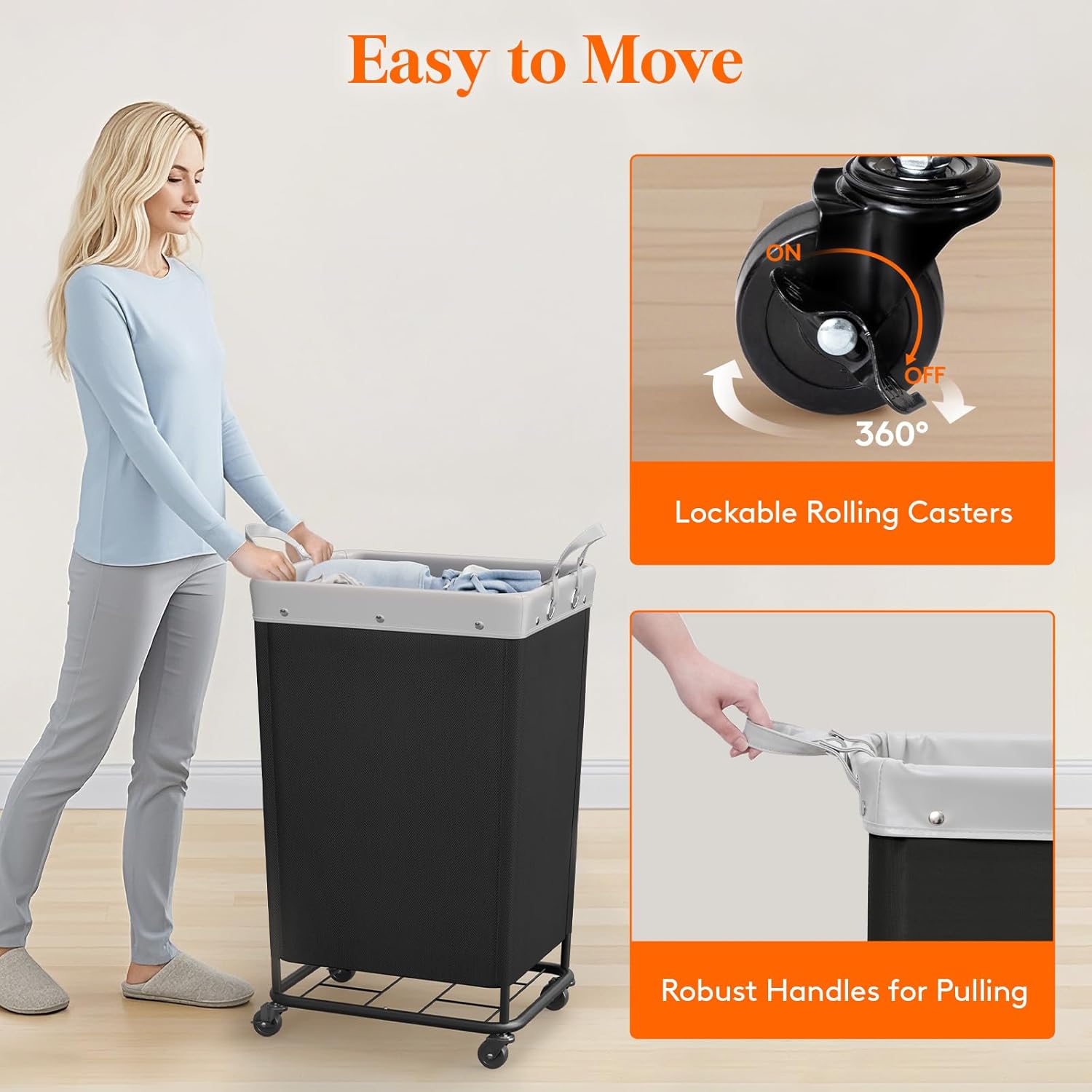 Lifewit 165L Laundry Basket with Wheels, Large Heavy Duty Commercial Rolling Laundry Hamper with Handles, Tall Steel Frame Laundry Cart for Laundry Room Bedroom Hotel Home Dorm, Black