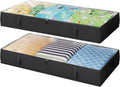 2-Pack Under Bed Storage, 6 Inches Tall Closet Organizers and Storage Bins with Sturdy Sidewalls/Bottom/4 Handles, Black