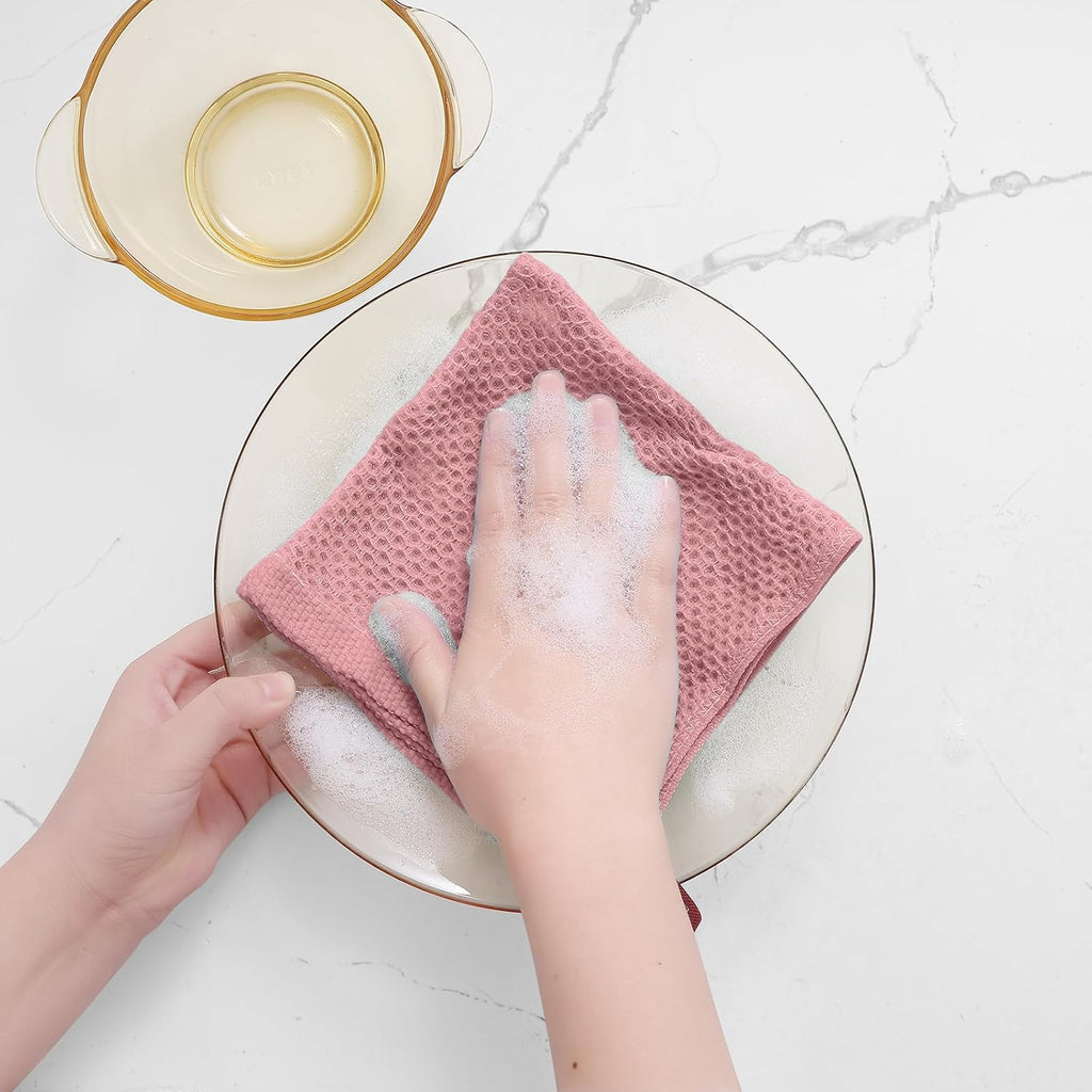 Homaxy 100% Cotton Waffle Weave Kitchen Dish Cloths, Ultra Soft Absorbent Quick Drying Dish Towels, 12 x 12 Inches, 12-Pack, Dried Rose