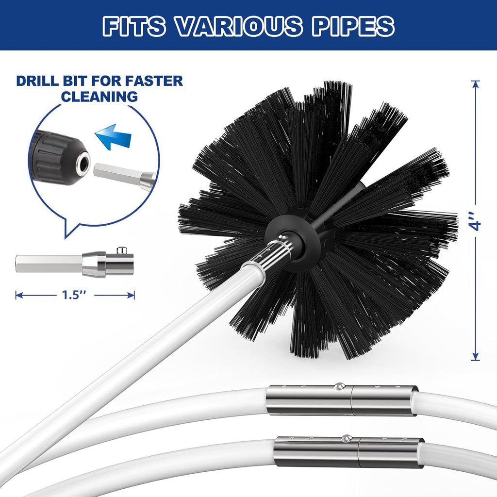 Sealegend 50 Feet Dryer Vent Cleaner Kit/Lint Remover/Fireplace Chimney Brushes/Upgraded Flexible Quick-Snap Brush with Drill Attachment for Easy to use/Cleaning Tools Use with or Without Power Drill