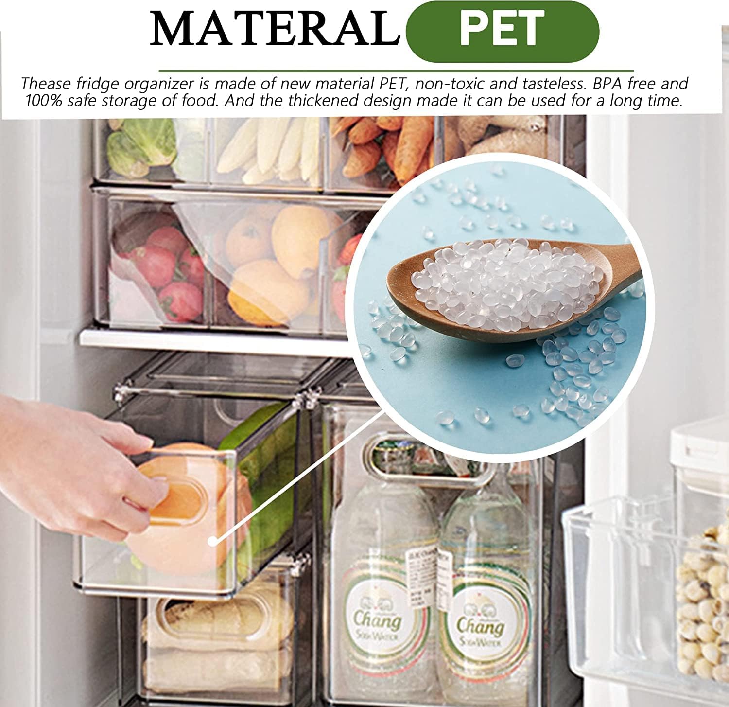 bealy Stackable Clear Storage Drawer with 3 Dividers for Pantry Shelf, Fridge Organizer for Fruit, Food,Vegetable, Pantry Containers Organization,BPA Free,6.34QT