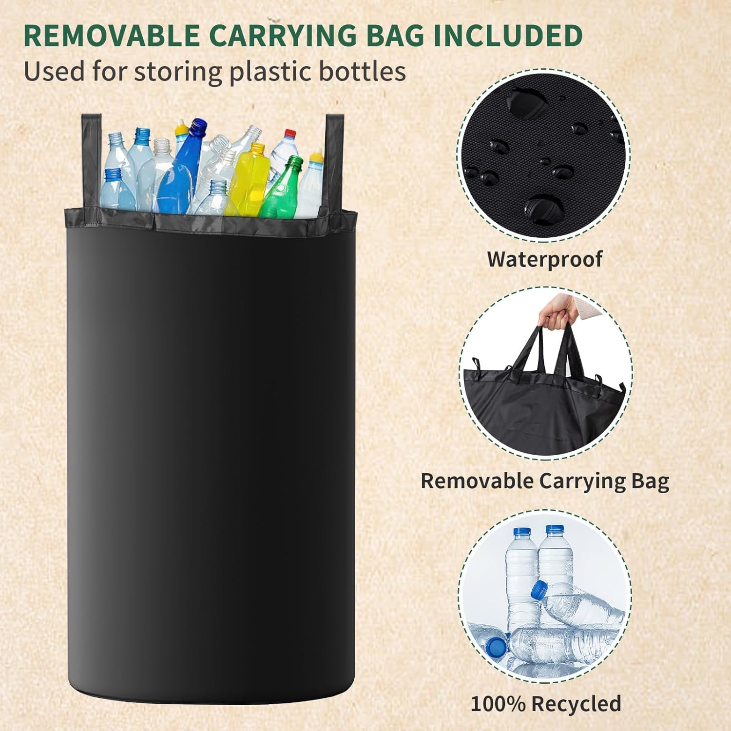 Recycling Bin for Kitchen 26 Gallon 100L Recycle Bin with Lid Removable Tote Bag Large Recycling bin with lid for Bottle Can Kitchen Recycling Bin (Light Gray)