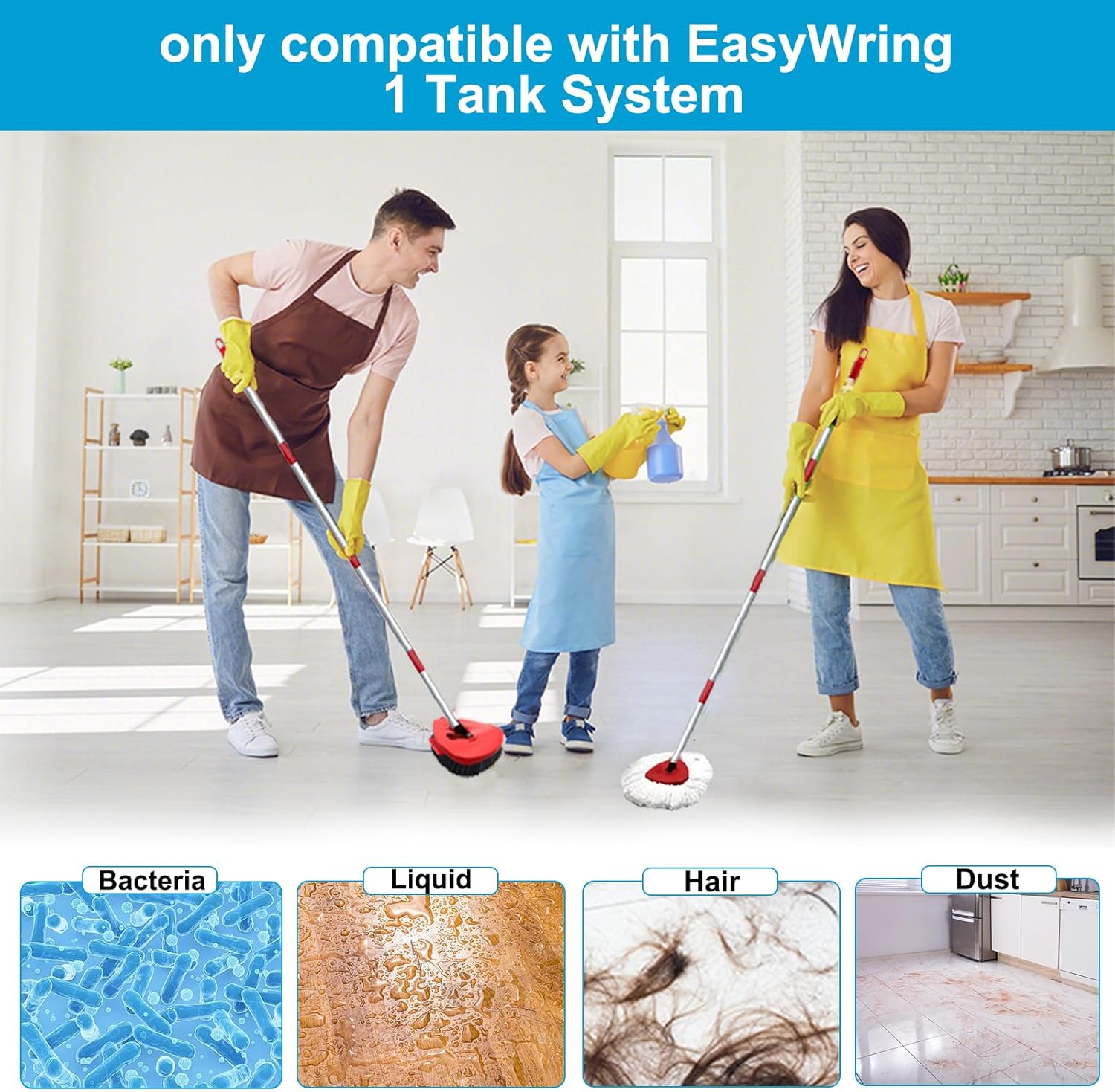 8-Pack Reusable Mop Head Replacement for O Cedar Easywring 1-Tank System, Microfiber Spin Mop Refills Compatible with Vileda 2-in-1 Turbo Triangle