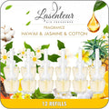 PlugIns Refills Air Freshener, Scented and Essential Oils for Home and Bathroom, Hawaiian, Jasmine, Cotton, Indoor Home Use, 12 Count, Compatible with Airwick, Compatible with Glade