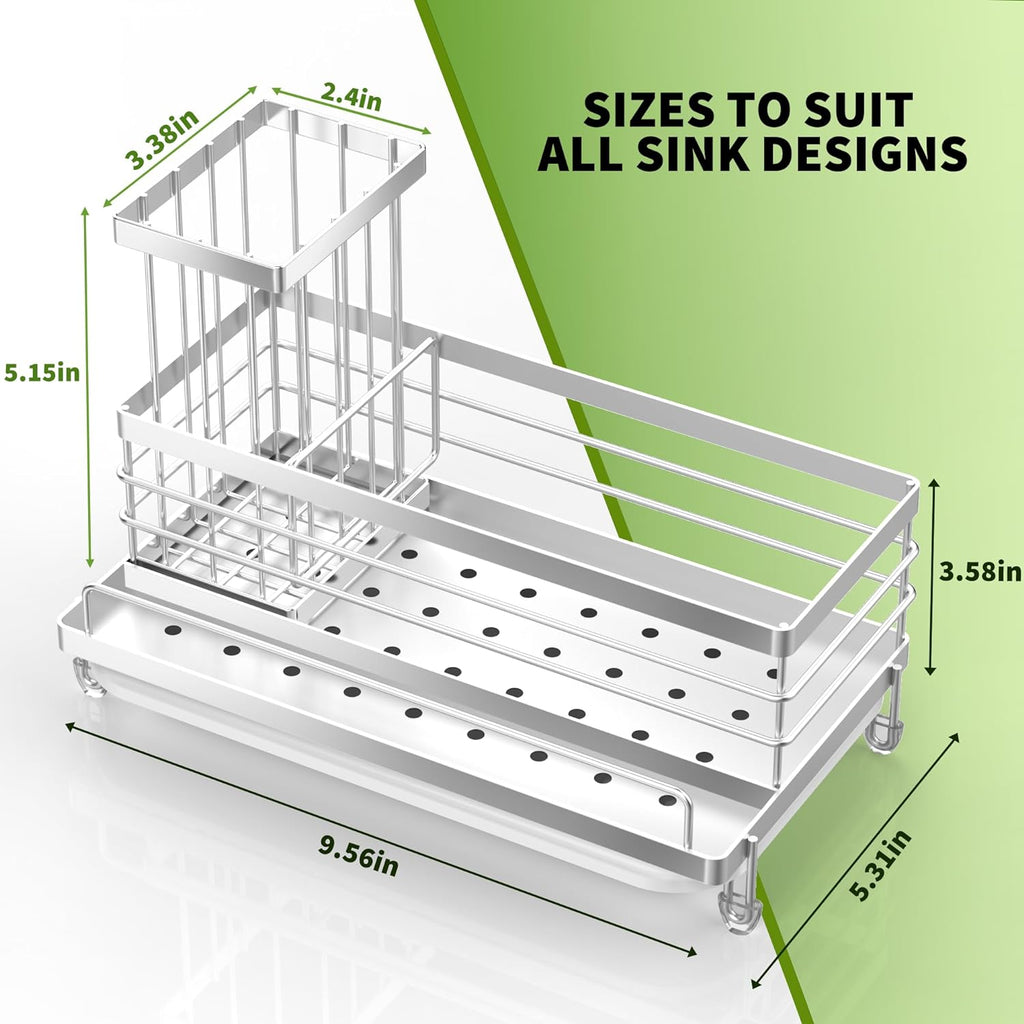 Cisily Stainless Steel Kitchen Sink Caddy Organizer, Sponge Holder for Sink Rustproof, Non-Slip Soap Dish Dispenser Brush Holder Storage, Home & Kitchen Essentials Accessories