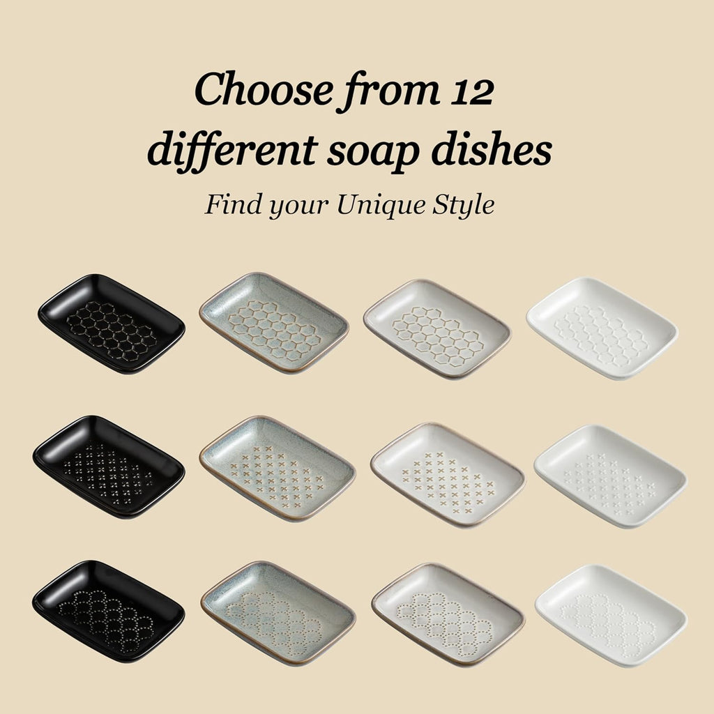 Gomakren Soap Dish for Shower, Ceramic Soap Dishes for Bar Soap Sponge, Shower Soap Holder Saver Tray for Bathroom Kitchen Sink, Easy to Clean, White