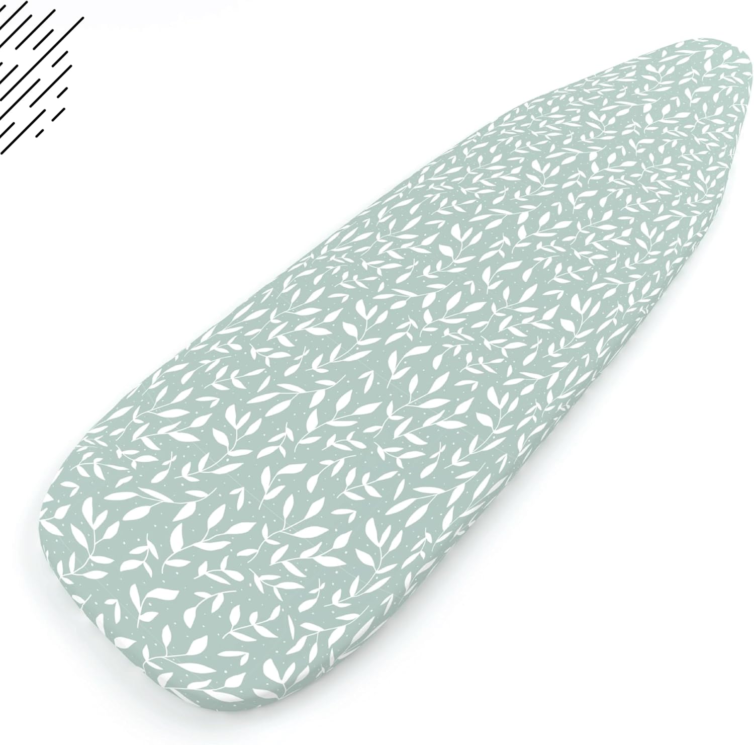 Encasa XO Ironing Board Cover and Pad 54"x15" - Thick 3mm Felt Padding, Drawstring Tightening & Lock, Easy Fit, Scorch & Stain Resistant, Fits Standard Large Ironing Board - Green Leaflet