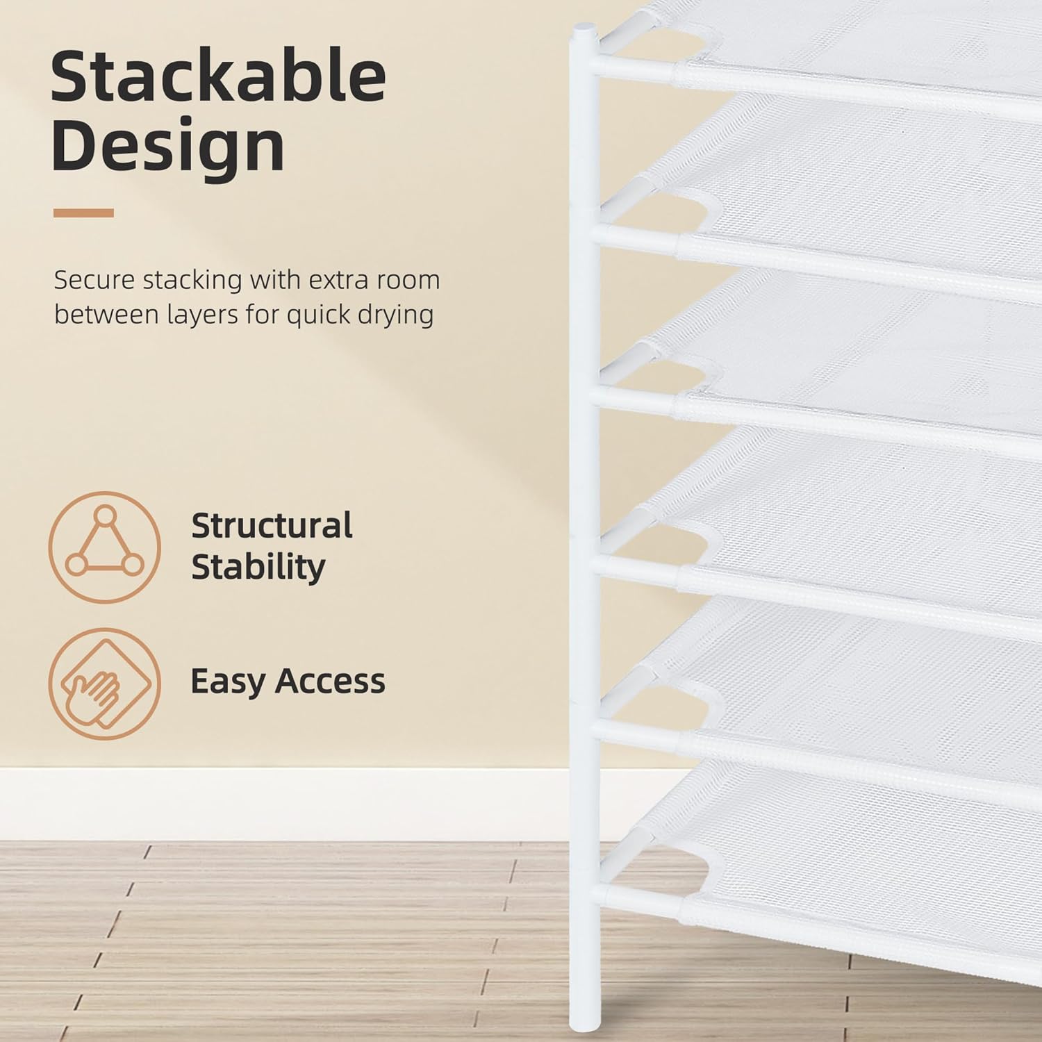 STORAGE MANIAC Sweater Drying Rack, Mesh Clothes Drying Rack, Stackable Laundry Drying Rack, Lay Flat Dryer for Delicates, Portable Dry Rack for Indoor or Outdoor, White, 6-Pack