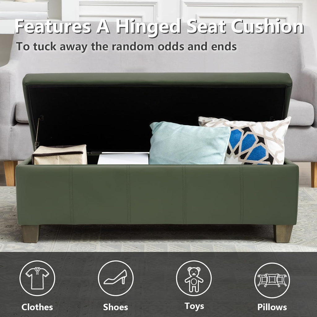 Teal Faux Leather Ottoman with Storage, Rectangular Extra Long Storage Bench for Bedroom and Living Room