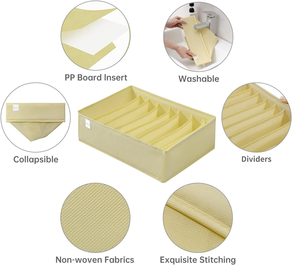 4 Packs T-shirt Drawer Organizers for Clothing,8 Grids Compartment Wardrobe Storage Box, Washable Clothes Organizer for Folded Clothes, Legging, Silk Scarve-Beige