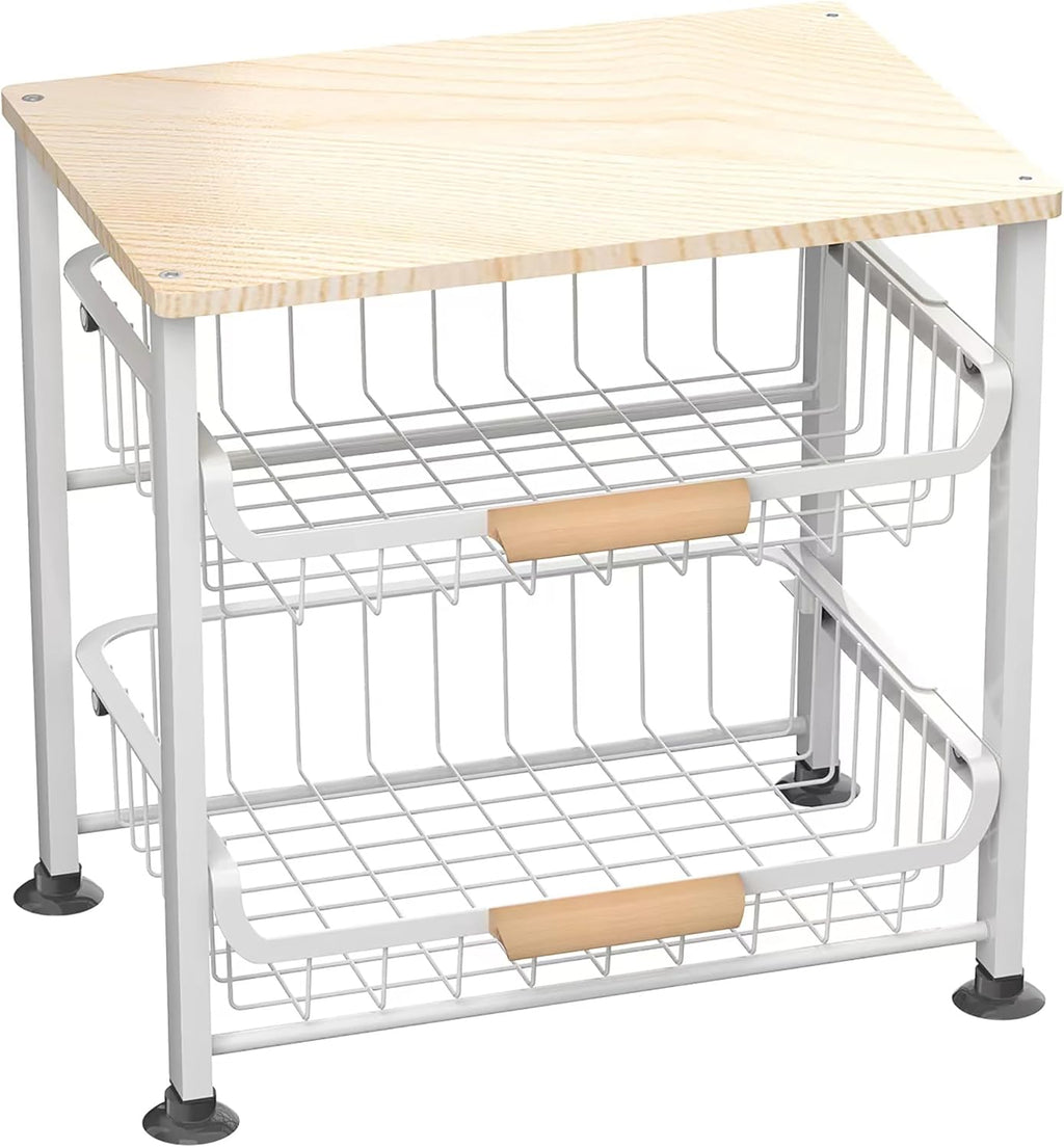 3-Layer Kitchen Fruit Storage Basket Snack Rack, countertop Storage Rack, Stackable Storage Rack with Desktop, Pull-Out Hollow Metal Storage Basket with Handle, Kitchen Organizers & Storage