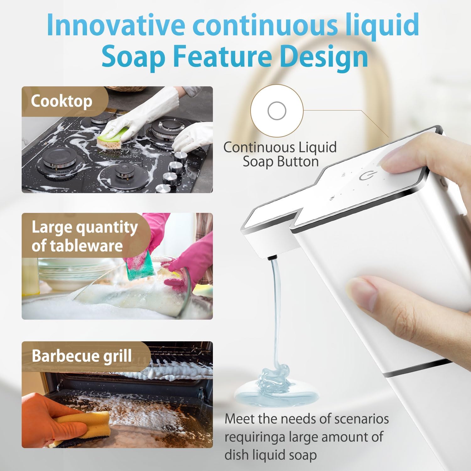 Automatic Liquid Soap Dispenser Touchless Soap Dispenser 380ml/12.8oz Rechargeable, Wall Mounted,4 Levels Adjustable Auto Soap Pump for Bathroom Kitchen Dish Soap