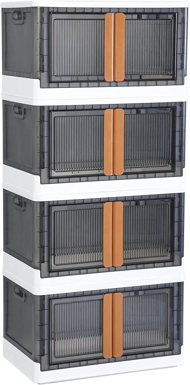 Storage Cabinet - Room Organizer, Plastic Shelves Organizer, Storage Bins with Lids, Collapsible Outdoor Storage Box, 19 Gal Office Organization, Stackable Bookshelf, 4 Pack Cube Storage Organizer