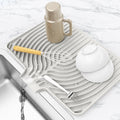 Dish Drying Matt for Kitchen Counter,18"×12"Silicone Dry Rack Mat with Built in Drain, Kitchen Dry Mats for Dishes Drying Pad for Counter(White)