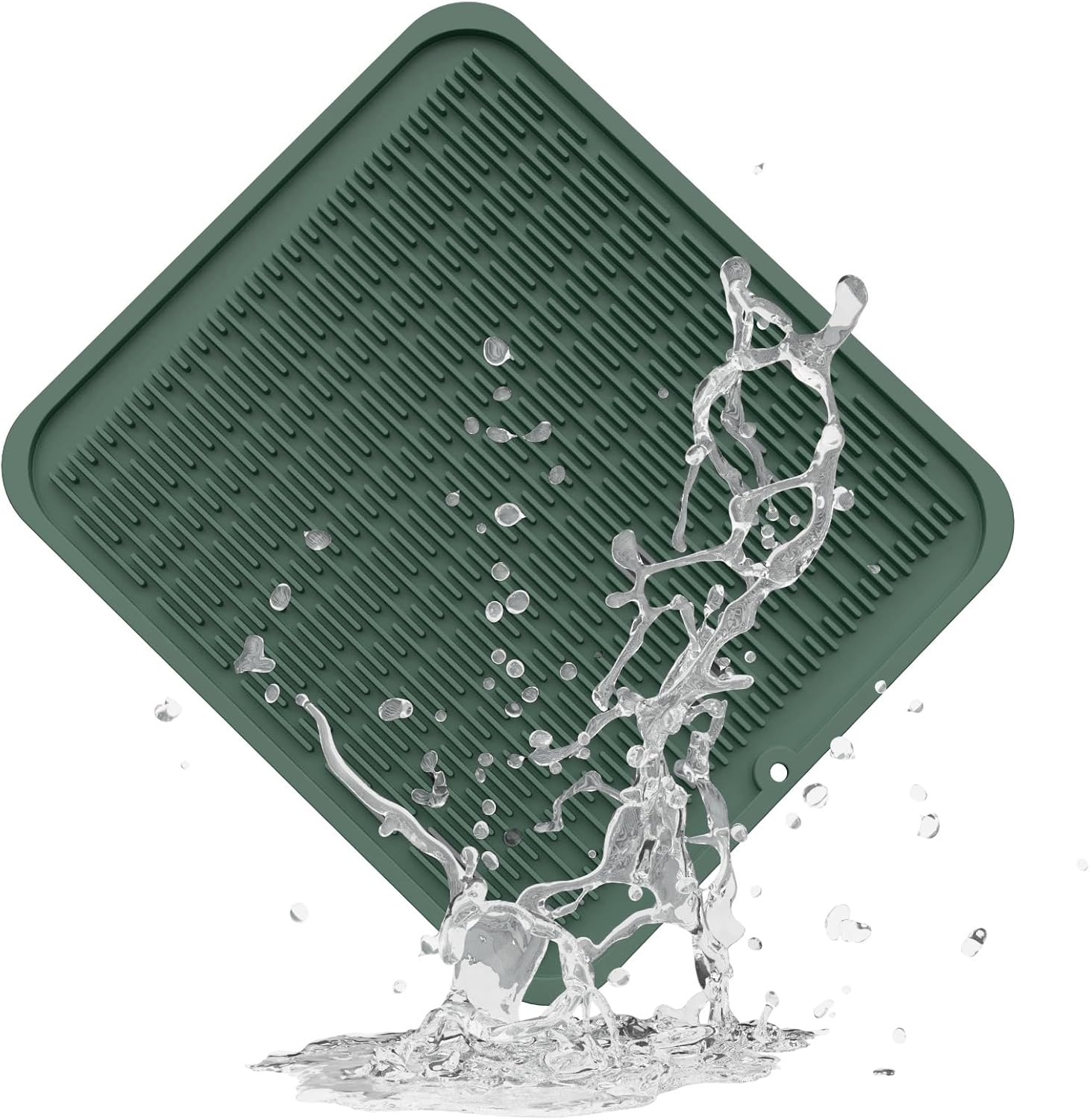 ZLR Silicone Dish Drying Mat for Kitchen Counter, Eco-Friendly Fast Dry Dish Mat, Easy Clean Multi Usage Drying Matt, Heat Resistant Trivet, 16" x 18" XL, Dark Green