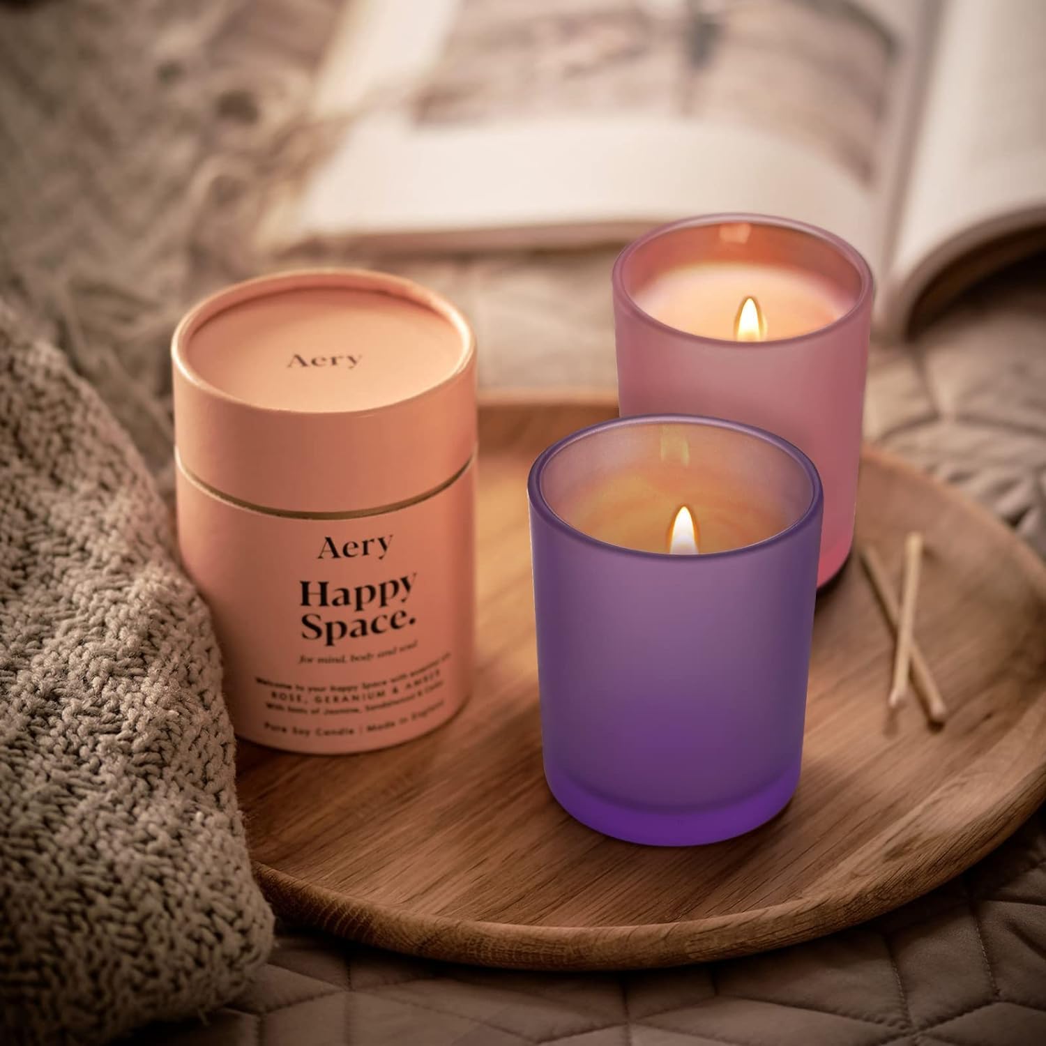 14 OZ Thick Candle Jars for Making Candles 12 Pcs, 3 Wick Empty Jars with Wood Lids for Candle Making, Sample Container, Frosted Purple
